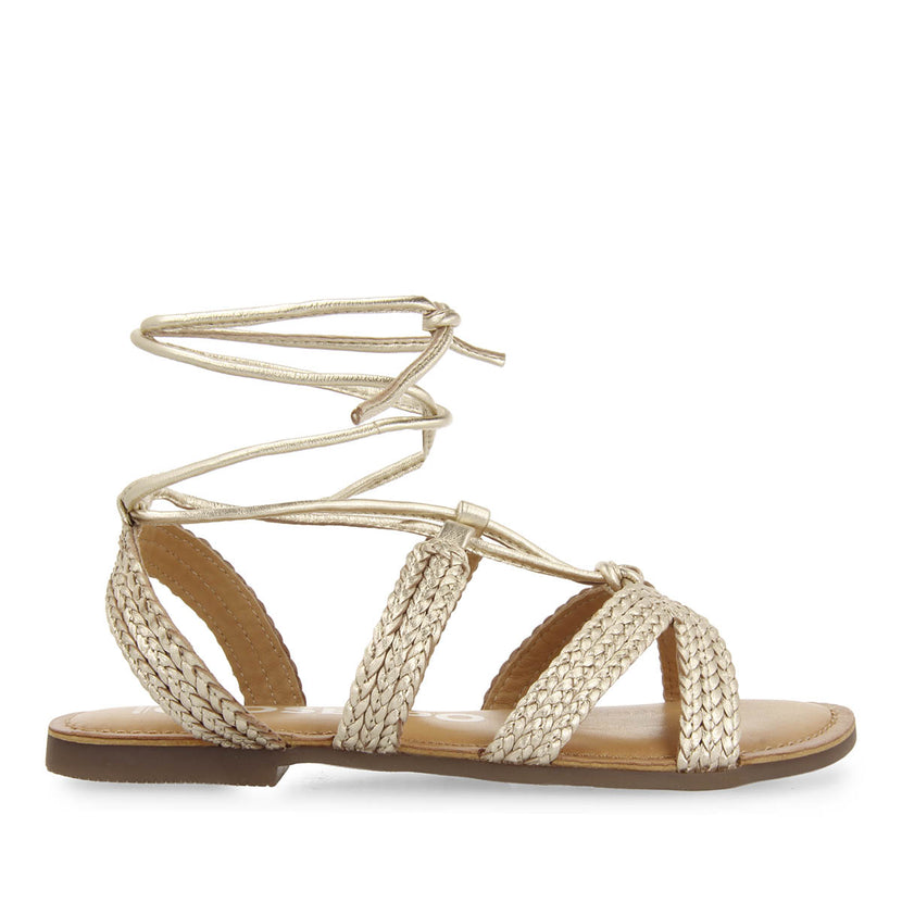 Sandalias planas de piel doradas trenzadas con cordones para mujer darney 