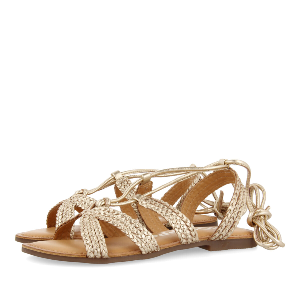 Darney women's flat gold braided leather sandals with laces