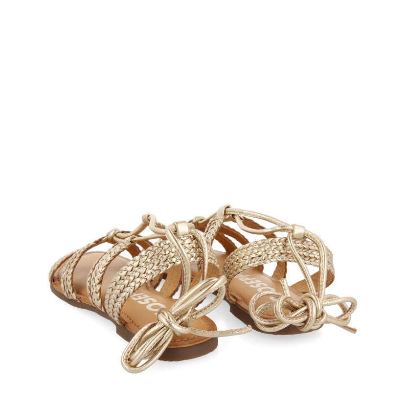 Sandalias planas de piel doradas trenzadas con cordones para mujer darney 