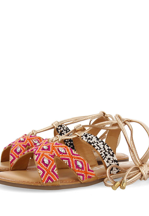 Sandalias planas de piel con trenzado étnico multicolor con cordones para mujer bresse  