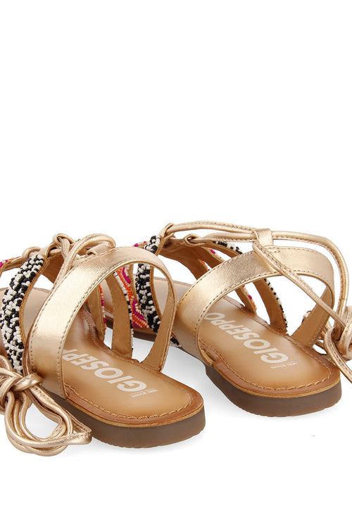 Sandalias planas de piel con trenzado étnico multicolor con cordones para mujer bresse  