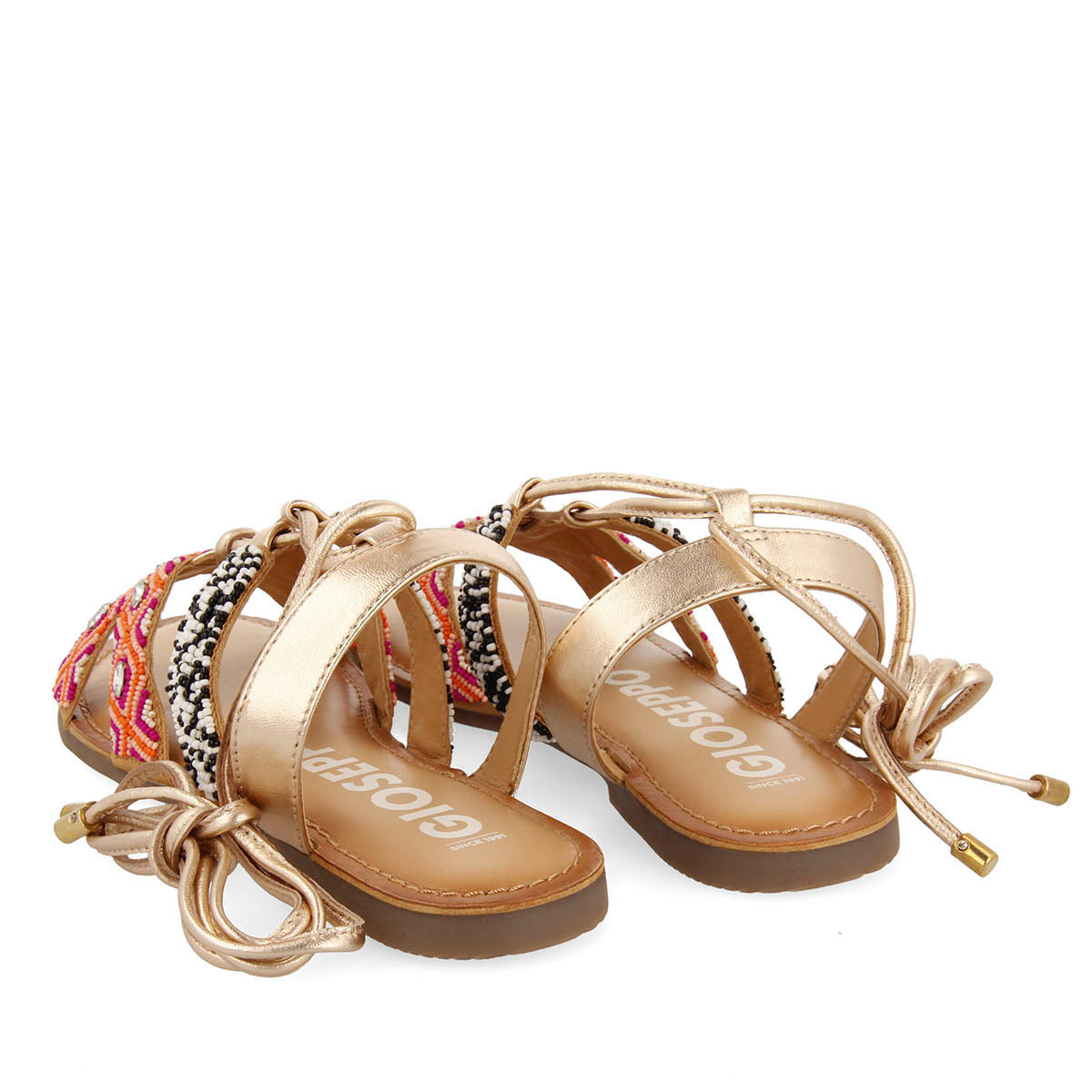 Sandales plates en peau à tressage ethnique multicolore à lacets pour femme bresse  