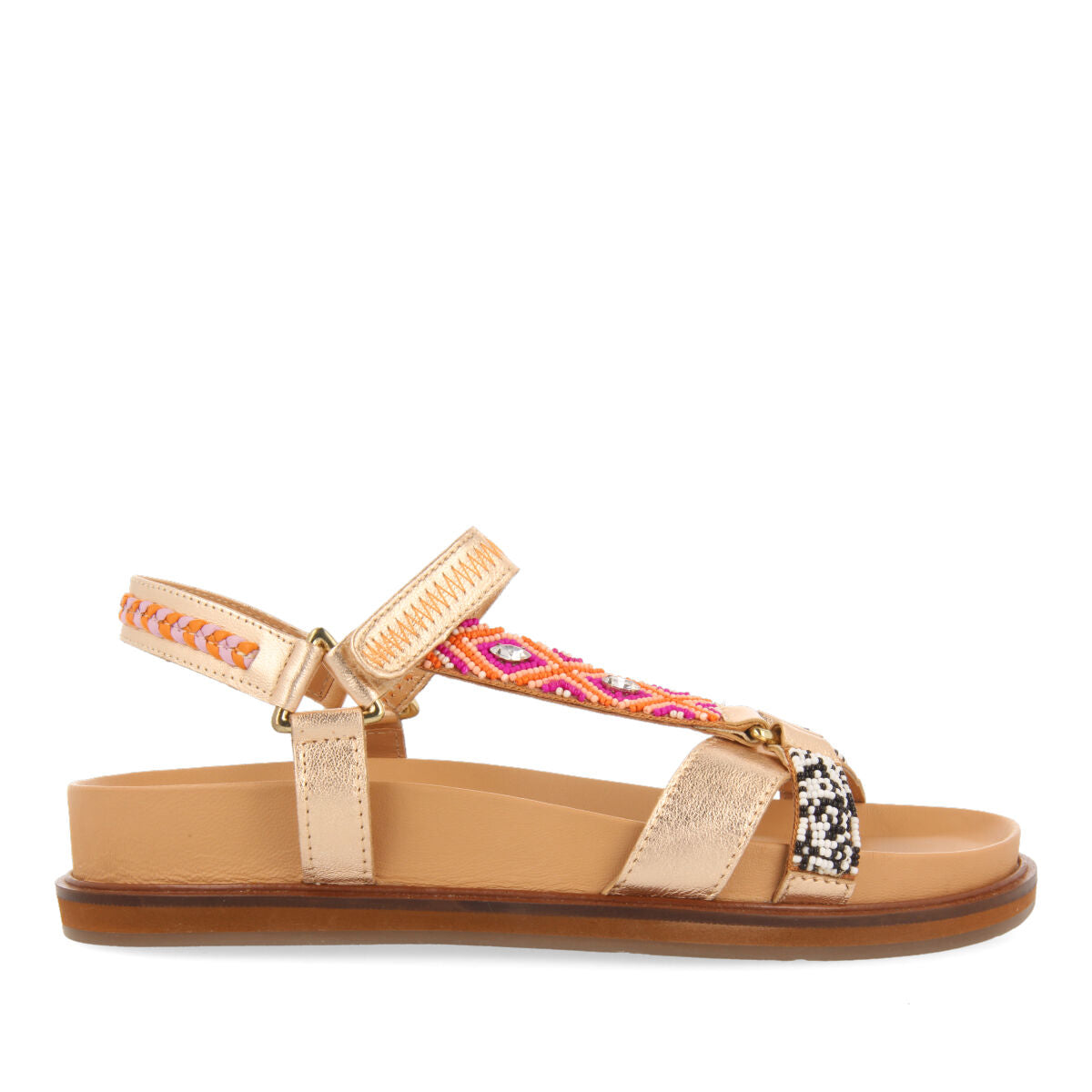 Exu women's footbed sandals with straps with geometric details