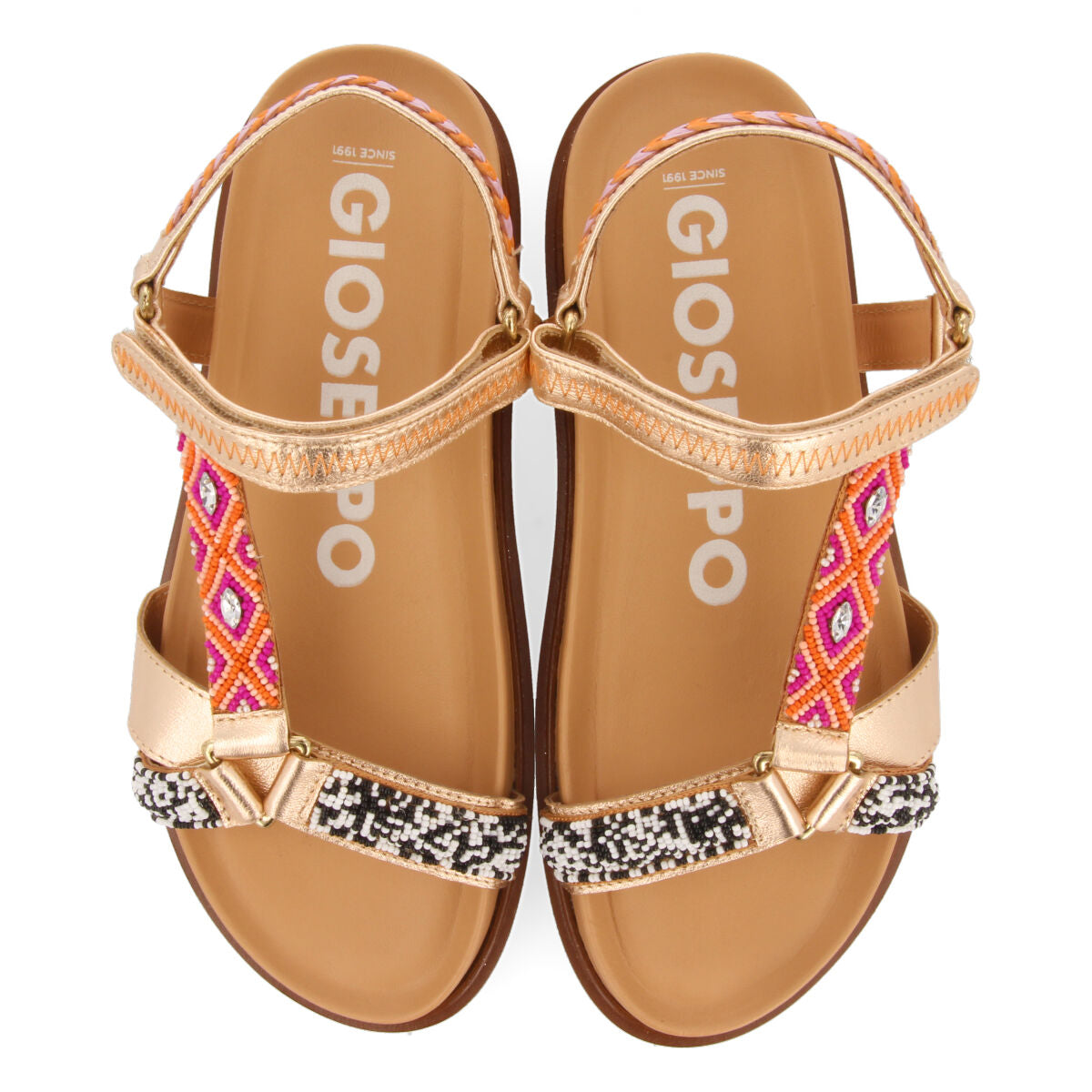 Exu women's footbed sandals with straps with geometric details