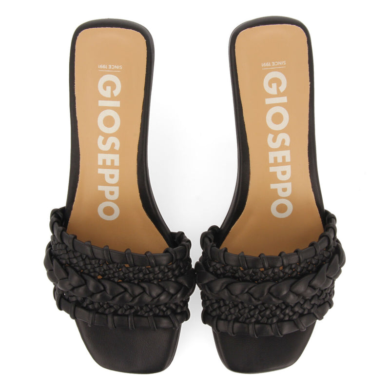 Sandalias negras de pala trenzadas con tacón para mujer saboga 