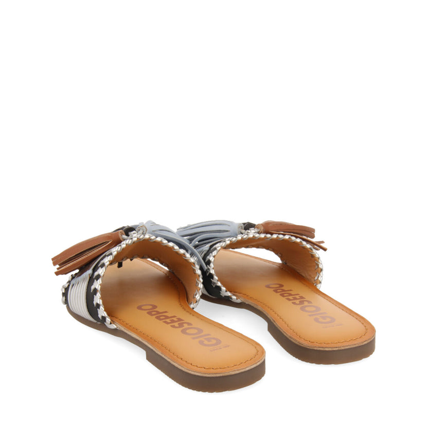 Sandalias de pala negras y plateado con borlas para mujer choisel