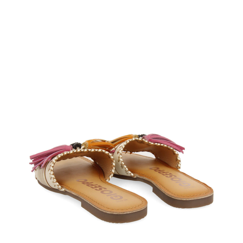 Sandalias de pala doradas y blancas con borlas para mujer choisel