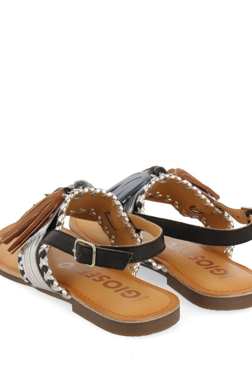 Sandalias negras y plateado con borlas para mujer piritu