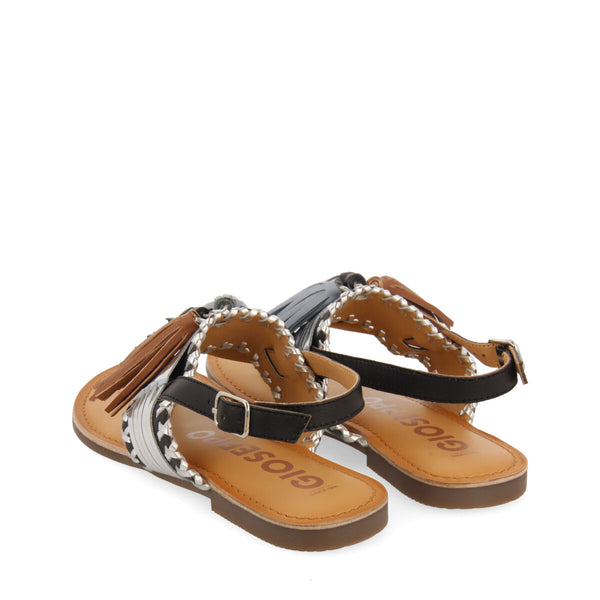 Sandalias negras y plateado con borlas para mujer piritu
