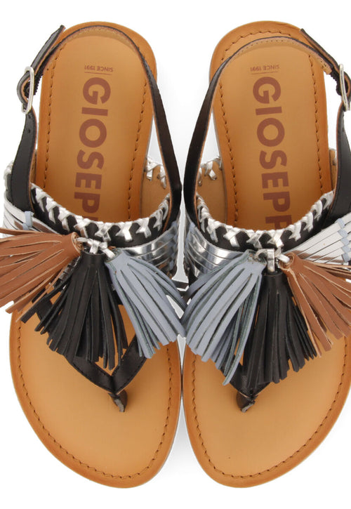 Sandalias negras y plateado con borlas para mujer piritu