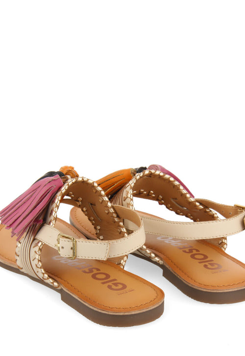 Sandalias blancas y doradas con borlas para mujer piritu