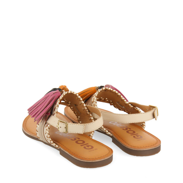 Sandalias blancas y doradas con borlas para mujer piritu