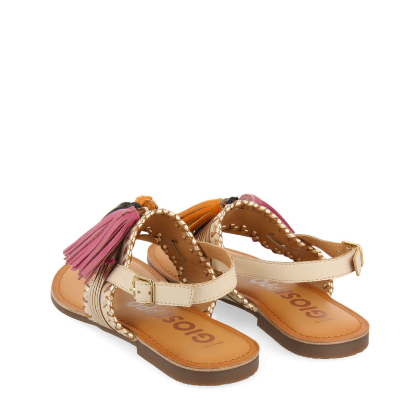 Sandalias blancas y doradas con borlas para mujer piritu