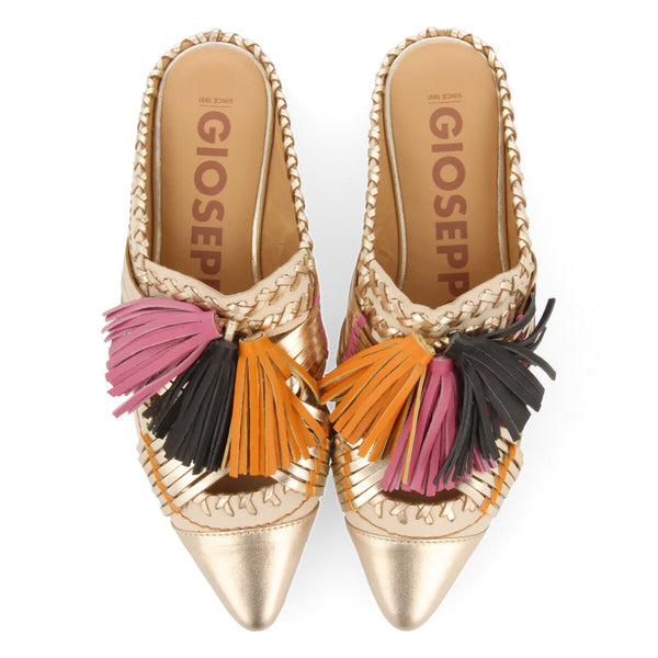 Papantla women's off-white leather mules with tassels