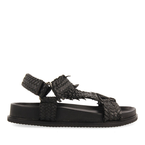 LASSANCE WOMEN'S BLACK FOOTBED SANDALS WITH BRAIDED STRAPS