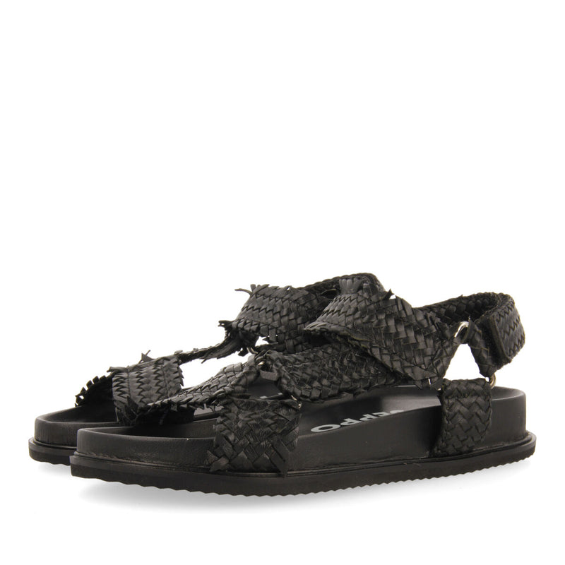 Lassance women's black footbed sandals with braided straps