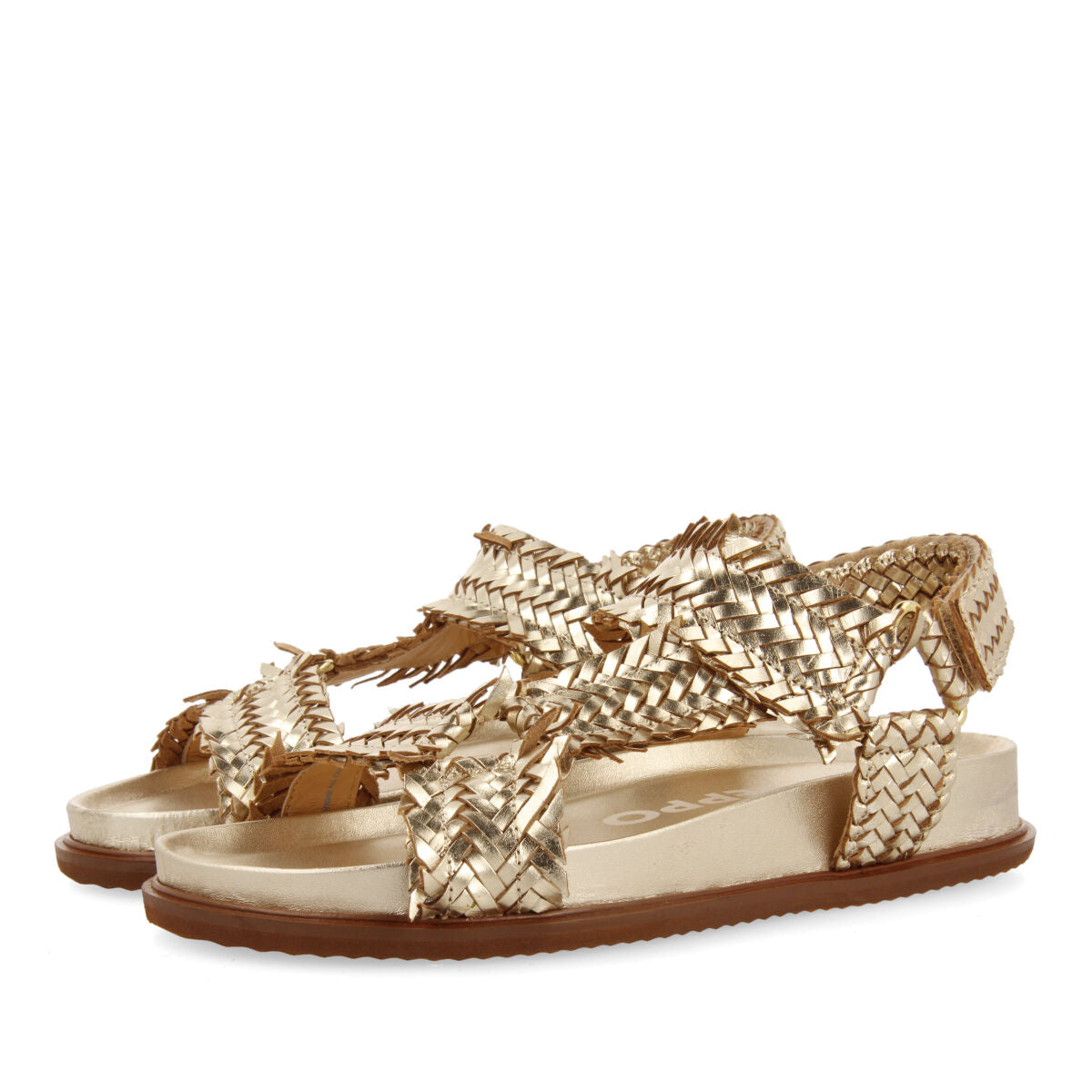 Lassance women's gold footbed sandals with braided straps