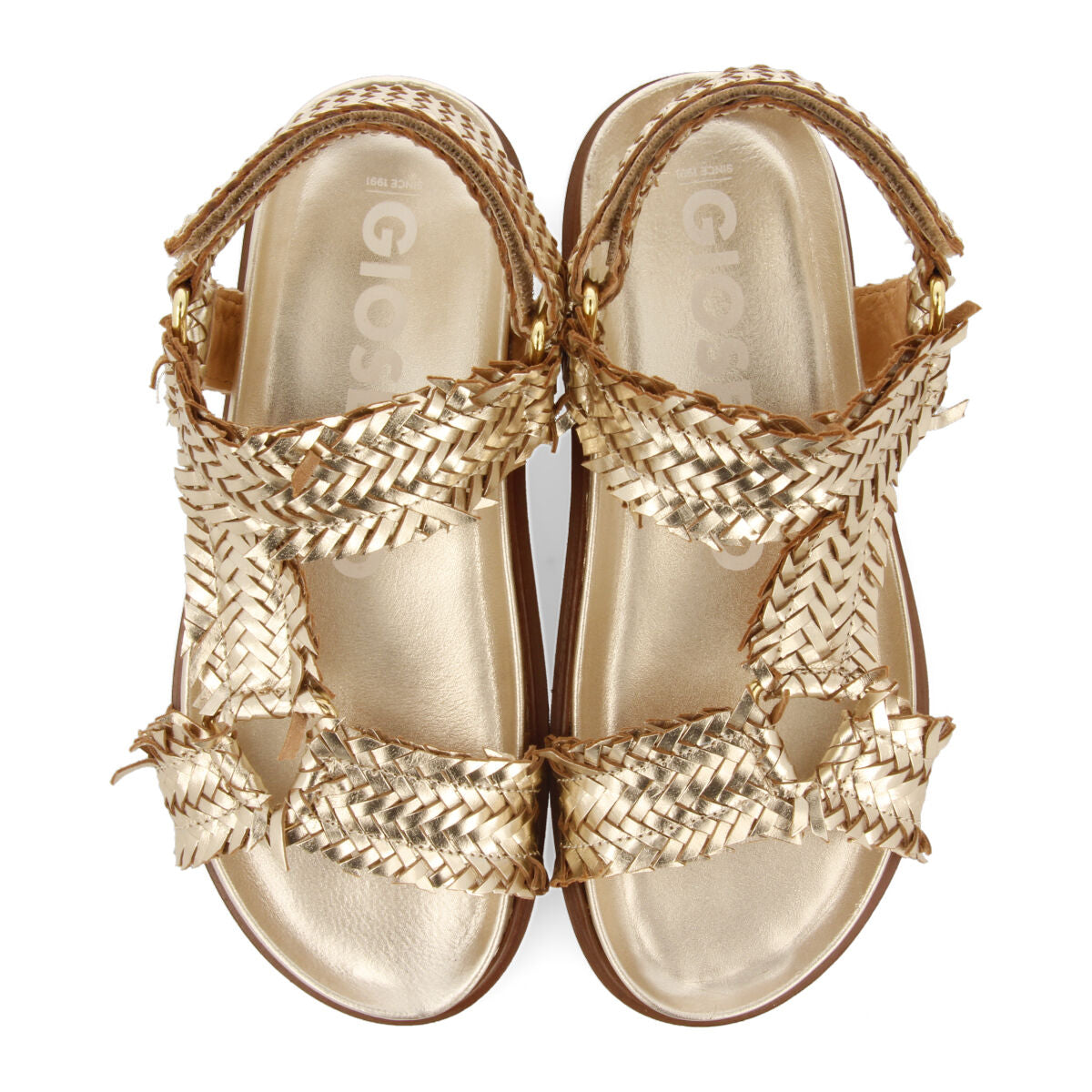 Lassance women's gold footbed sandals with braided straps
