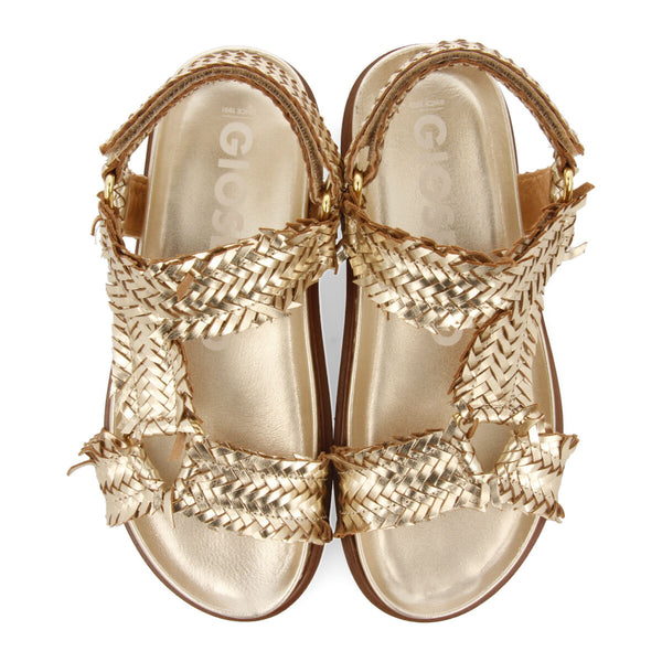 Sandalias doradas tipo bio con tiras trenzadas para mujer lassance  