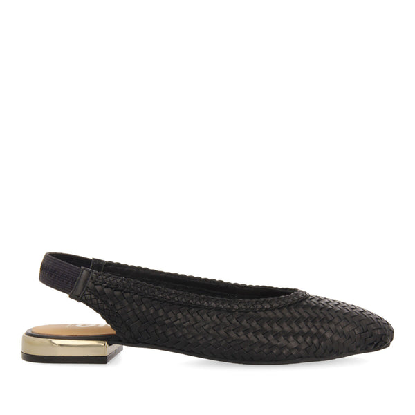 Itapora women's black braided leather slingback ballet flats