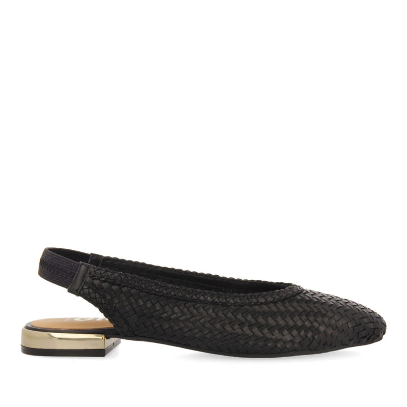 Itapora women's black braided leather slingback ballet flats