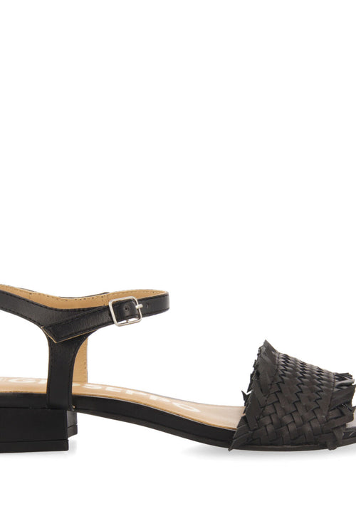Sandalias negras trenzadas con tacón bajo para mujer kourou