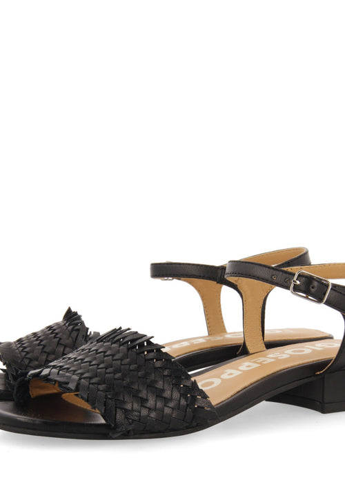 Sandalias negras trenzadas con tacón bajo para mujer kourou