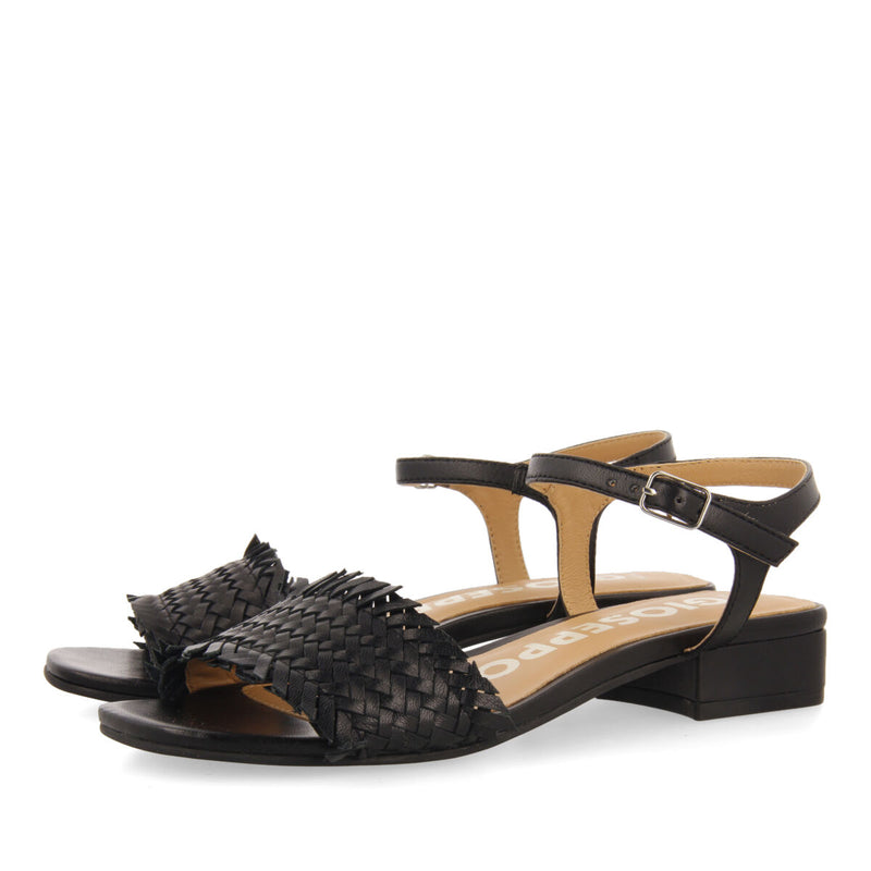 Sandalias negras trenzadas con tacón bajo para mujer kourou