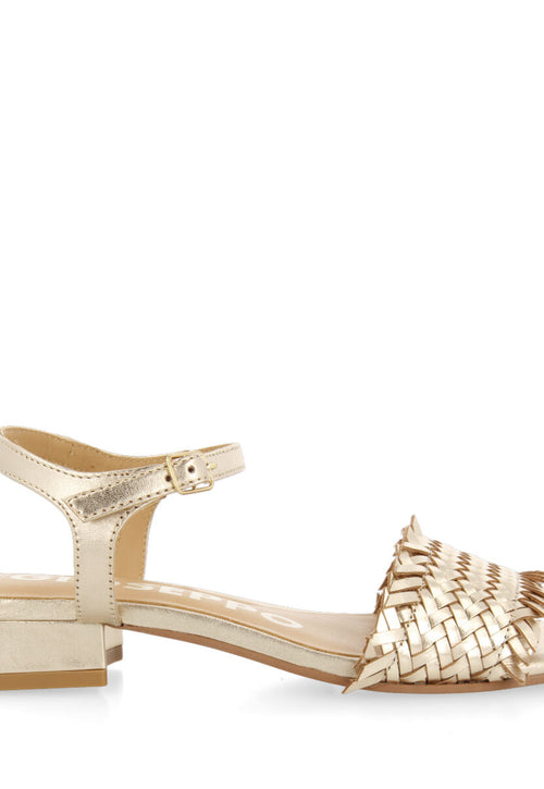 Sandalias doradas trenzadas con tacón bajo para mujer kourou