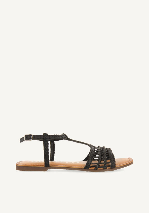 Sandalias planas negras de piel trenzadas para mujer icari 