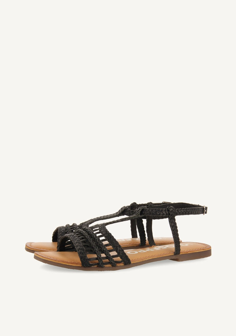 Sandalias planas negras de piel trenzadas para mujer icari 
