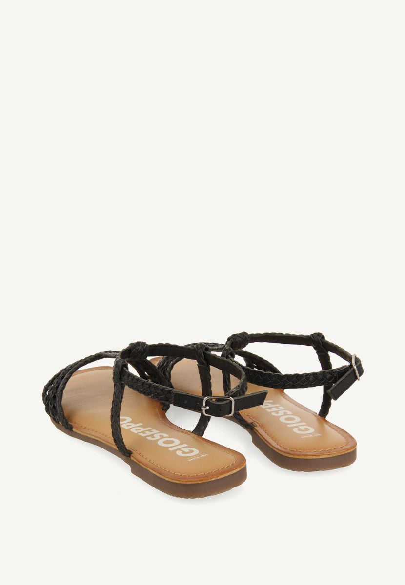 Sandalias planas negras de piel trenzadas para mujer icari 