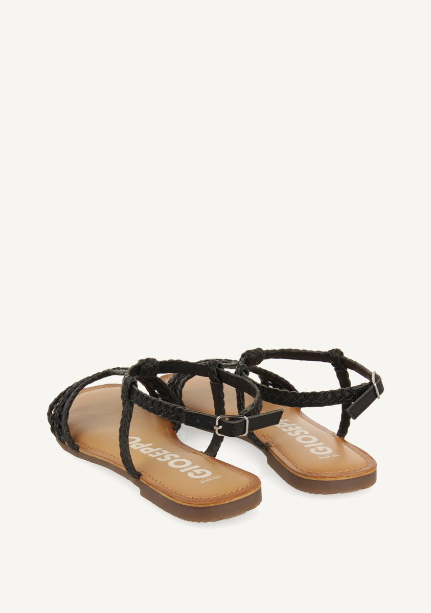 Icari women's flat black braided leather sandals