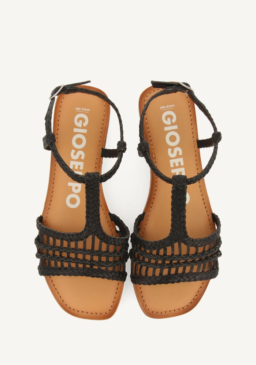 Icari women's flat black braided leather sandals