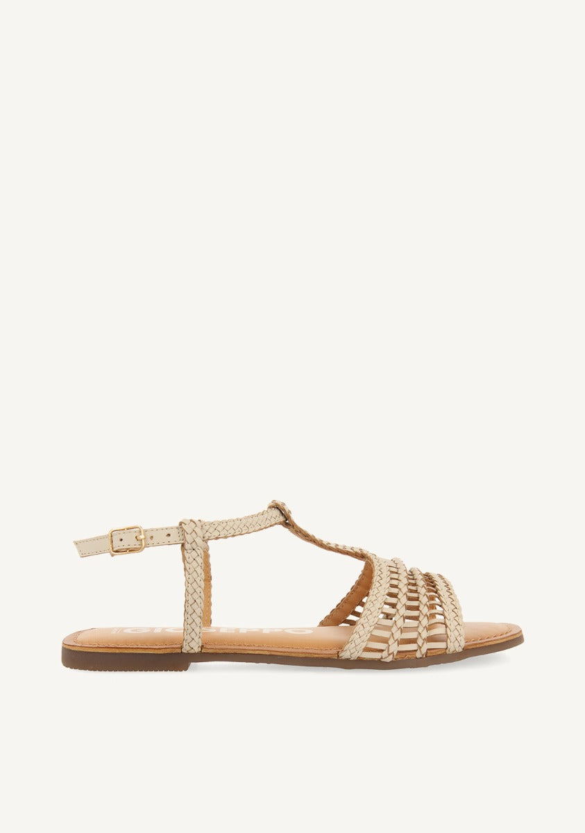 Icari women's flat off-white braided leather sandals