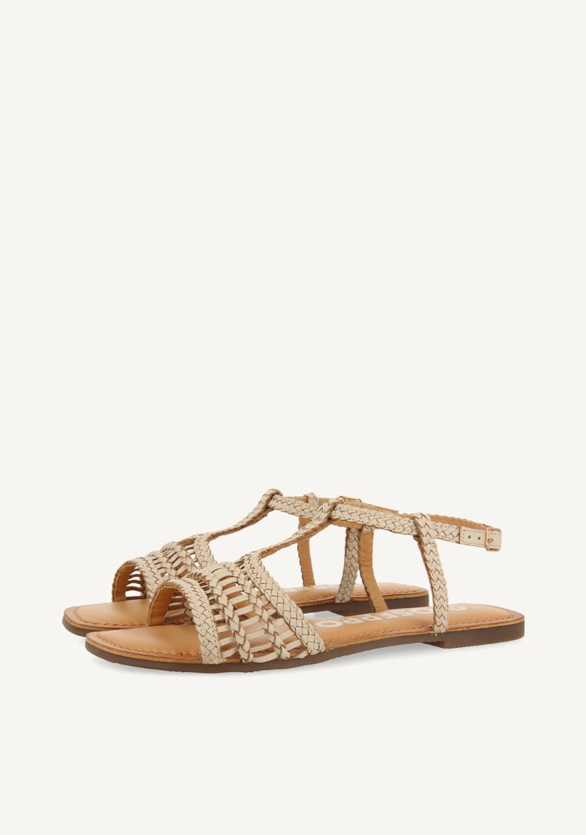 Icari women's flat off-white braided leather sandals