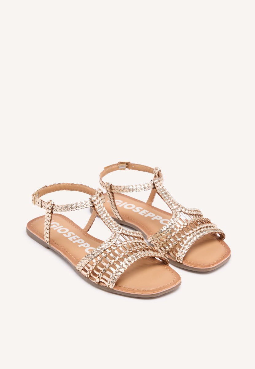 Sandalias planas doradas de piel trenzadas para mujer icari 