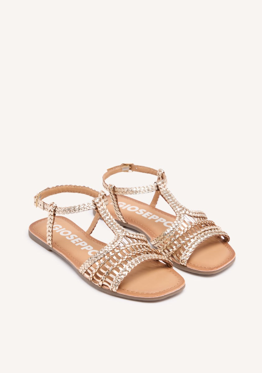 Icari women's flat gold braided leather sandals