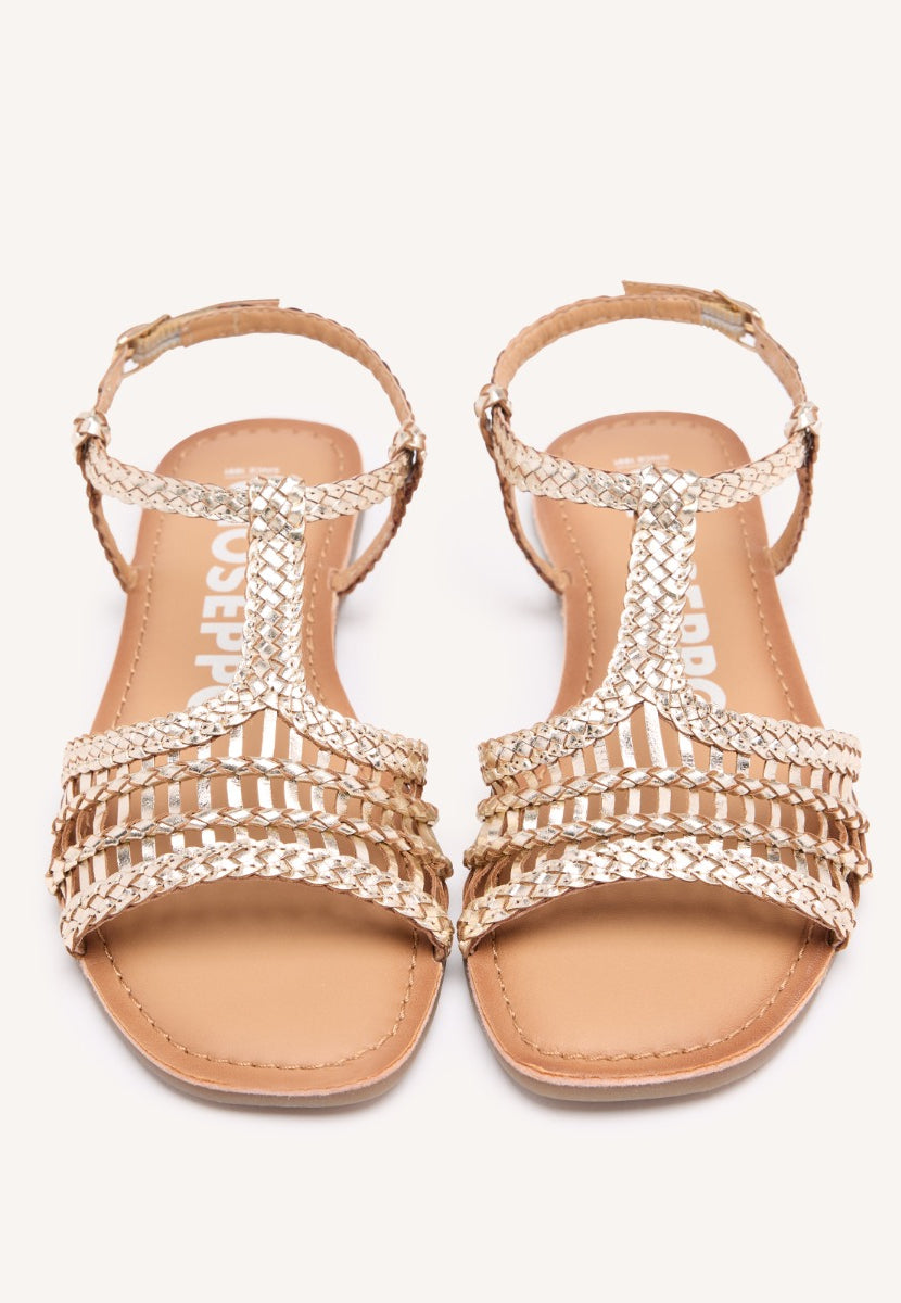 Sandalias planas doradas de piel trenzadas para mujer icari 
