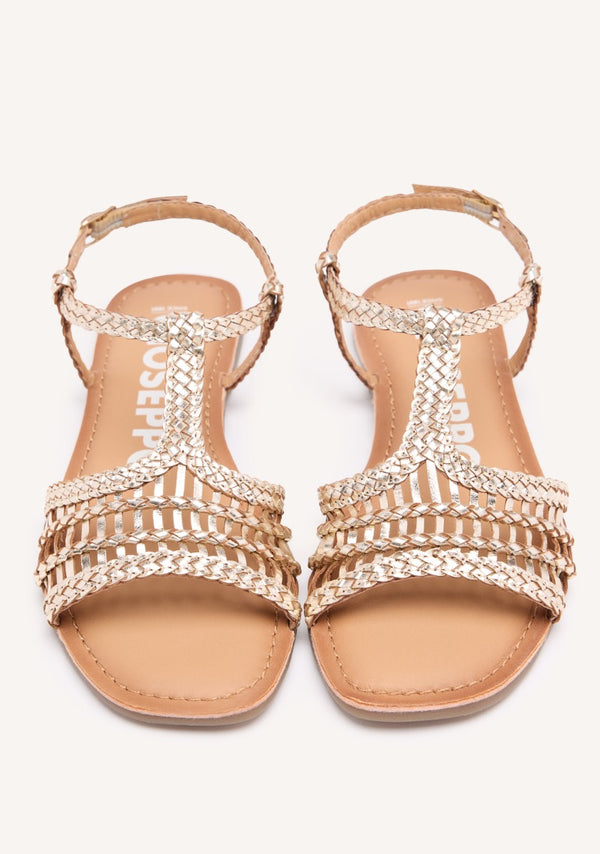 Sandalias planas doradas de piel trenzadas para mujer icari 