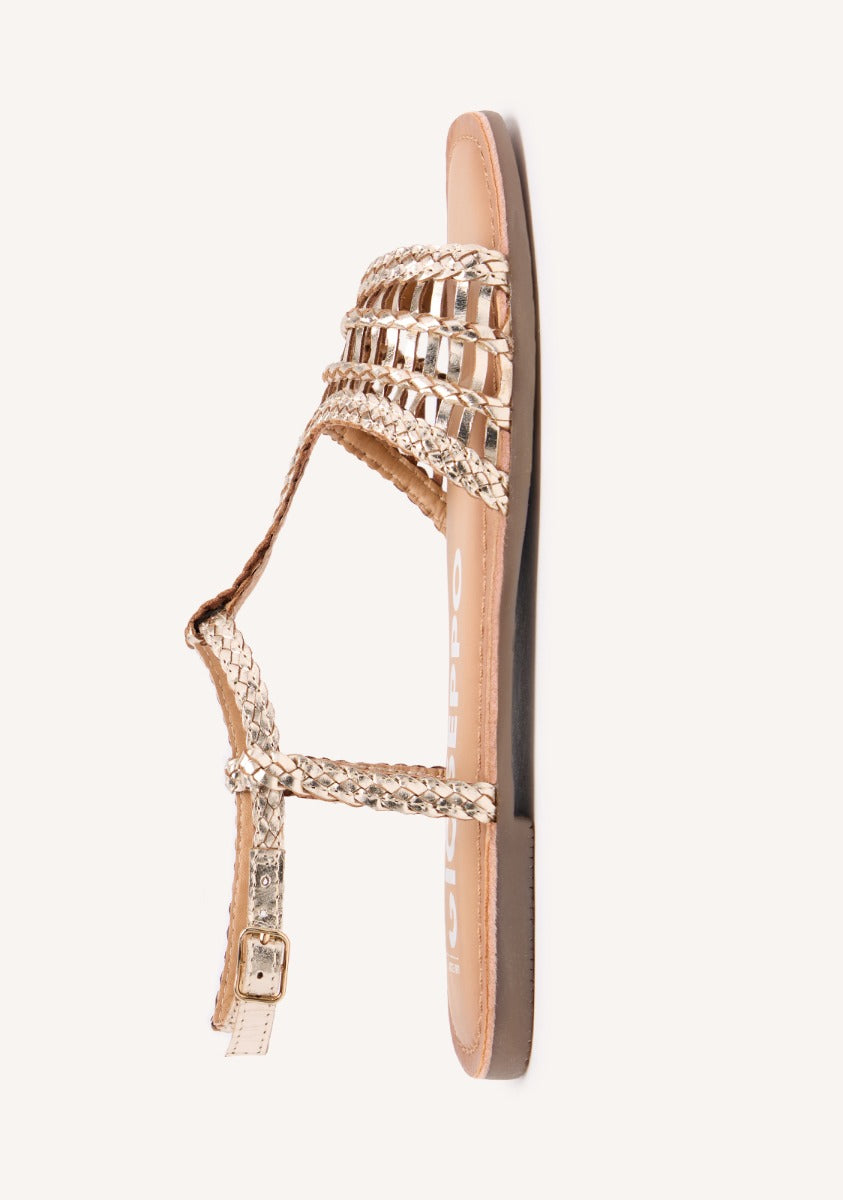Icari women's flat gold braided leather sandals