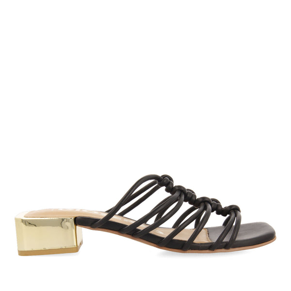 Sandalias negras de piel con tiras con nudos y tacón bajo para mujer kupang 
