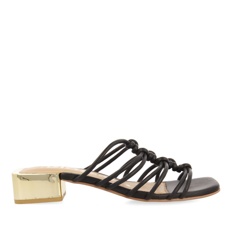 Sandalias negras de piel con tiras con nudos y tacón bajo para mujer kupang 