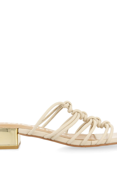 Kupang women's off-white leather sandals with low heels and straps with knots