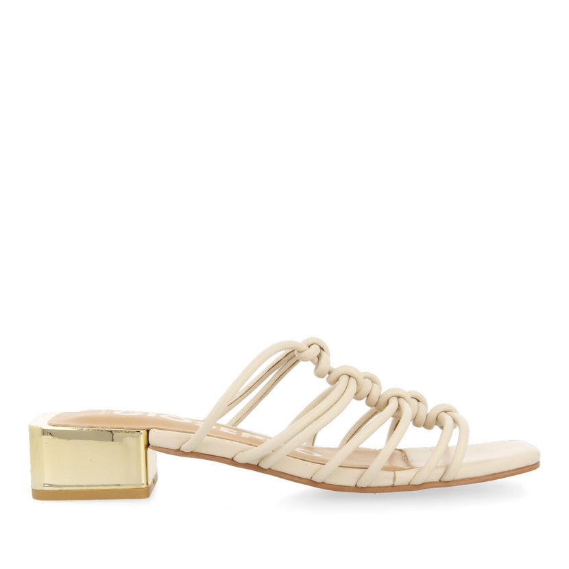 Kupang women's off-white leather sandals with low heels and straps with knots