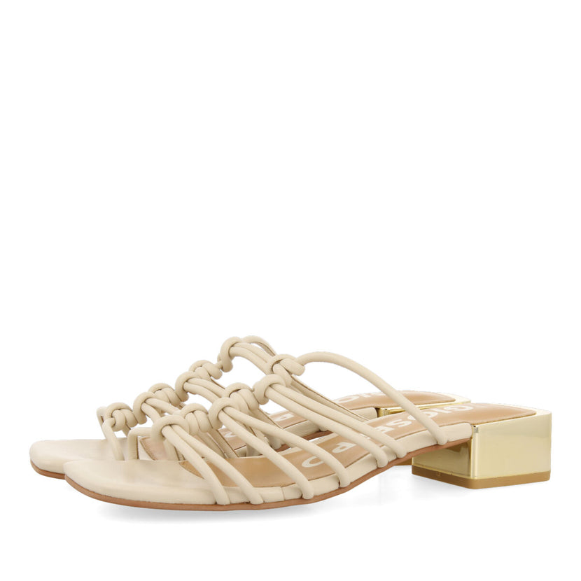 Kupang women's off-white leather sandals with low heels and straps with knots