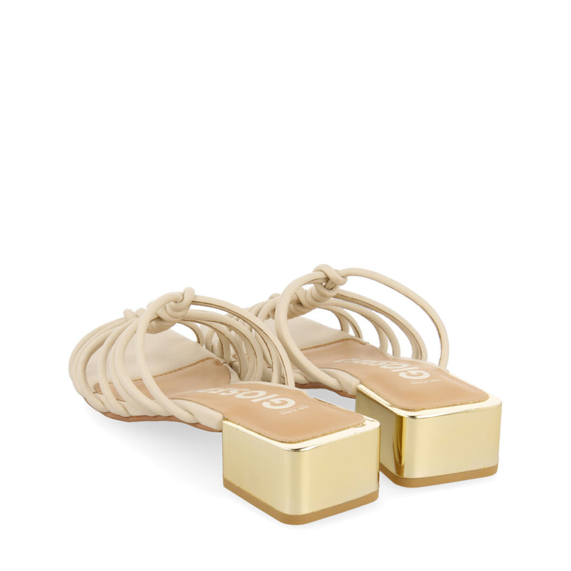 Kupang women's off-white leather sandals with low heels and straps with knots