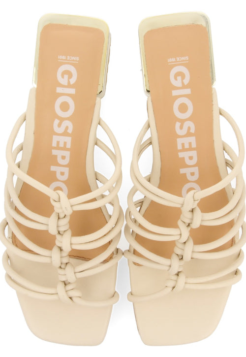 Kupang women's off-white leather sandals with low heels and straps with knots