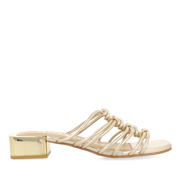 Sandalias doradas de piel con tiras con nudos y tacón bajo para mujer kupang 