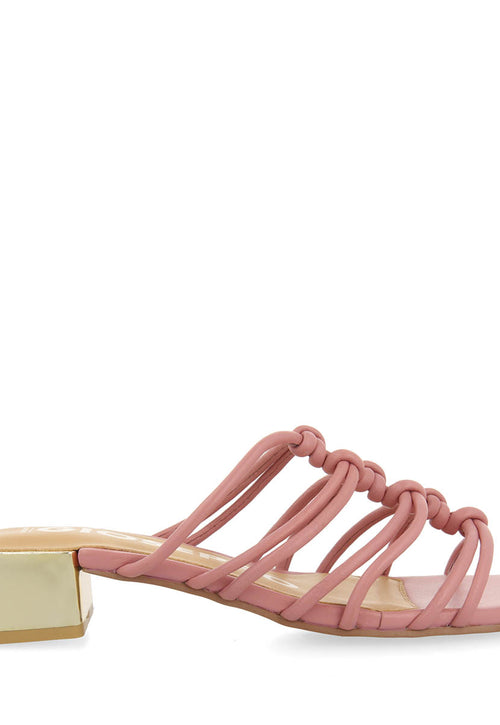 Kupang women's pink leather sandals with low heels and straps with knots